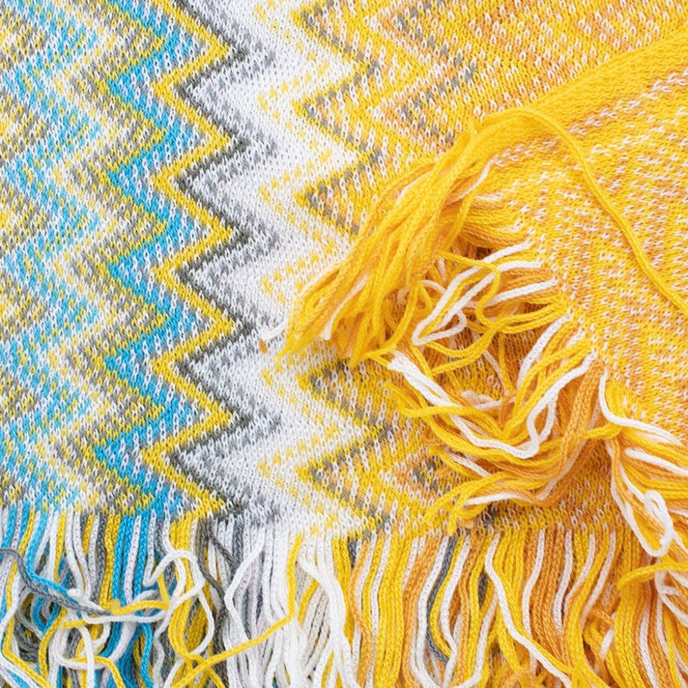 Missoni Women's Cotton Zig-Zag Scarf Shawl Sarong Wrap Yellow Blue - Picture 3 of 6